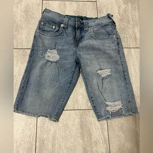True Religion Blue Distressed Denim Jean Shorts